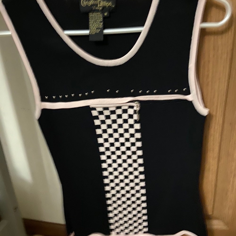 Pink and black sleeveless dress top